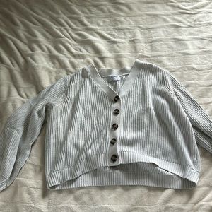 white button down sweater